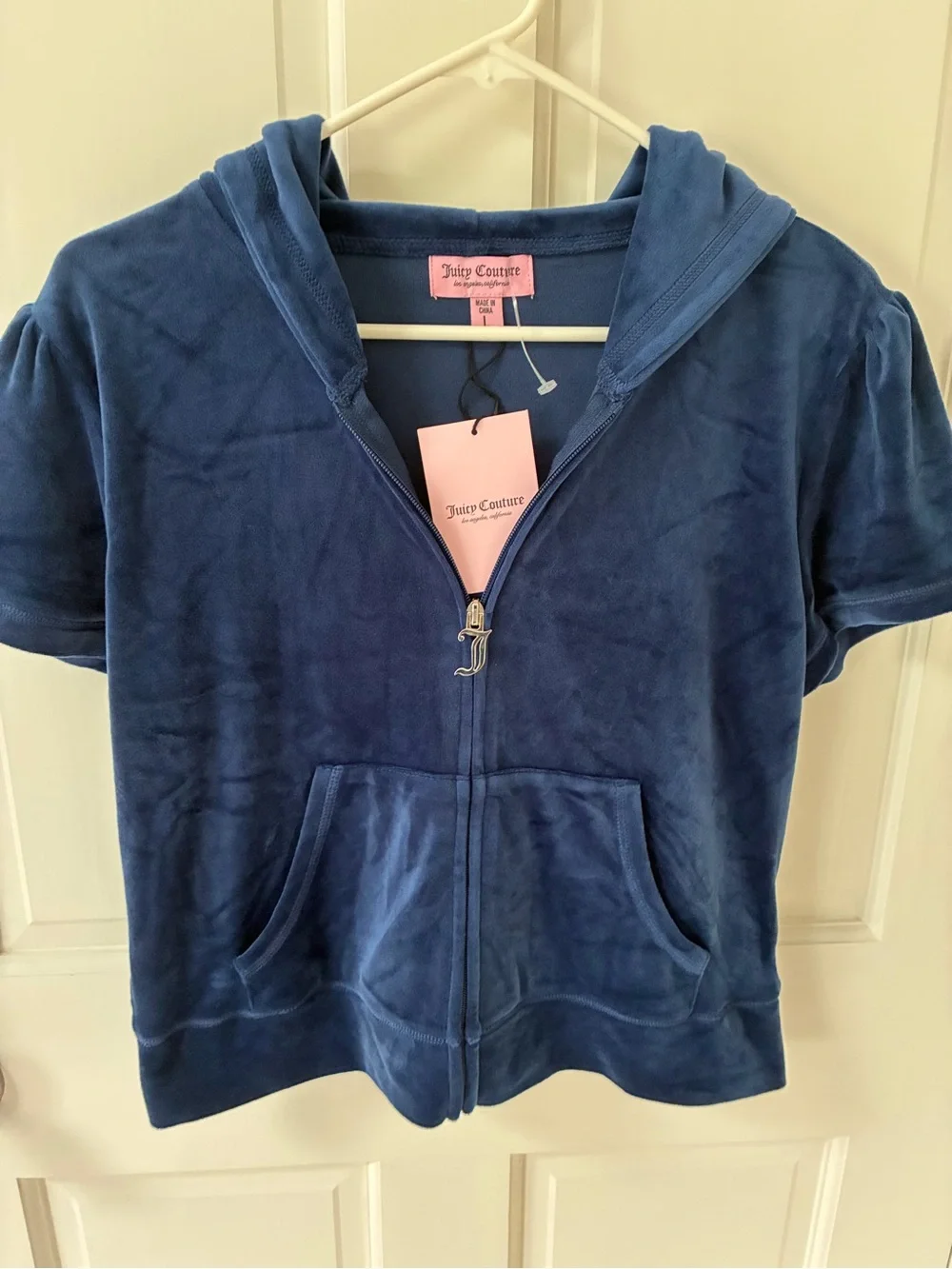 Juicy Couture Girls' Navy Blue Velour Short-Sleeve Zip Hoodie ($189)